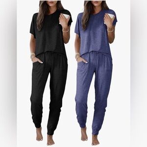 Ekouaer 2 pack Pajama Sets Jogger Pants Short Sleeves Lounge Set with Pockets